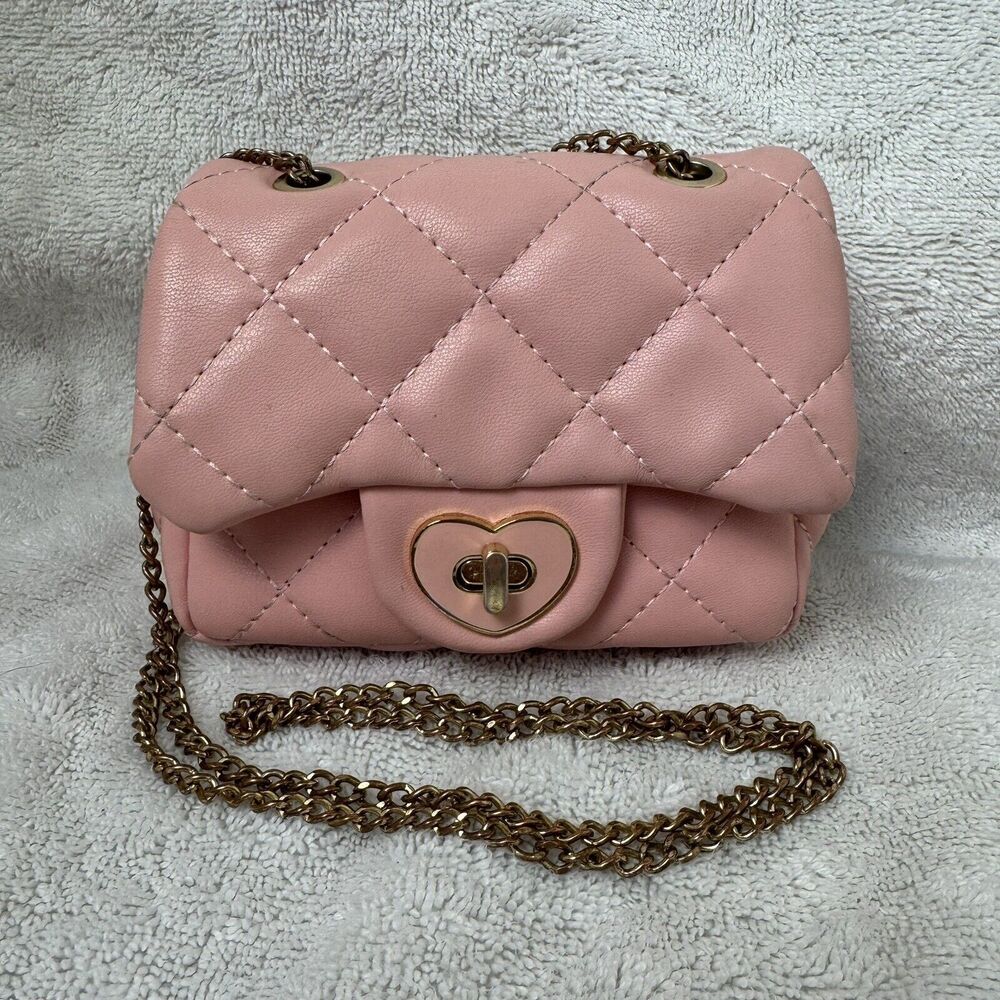 Kids Purse Gifts for Little Girls Pretty Pink w Locking Heart Flap Shoulder Bag